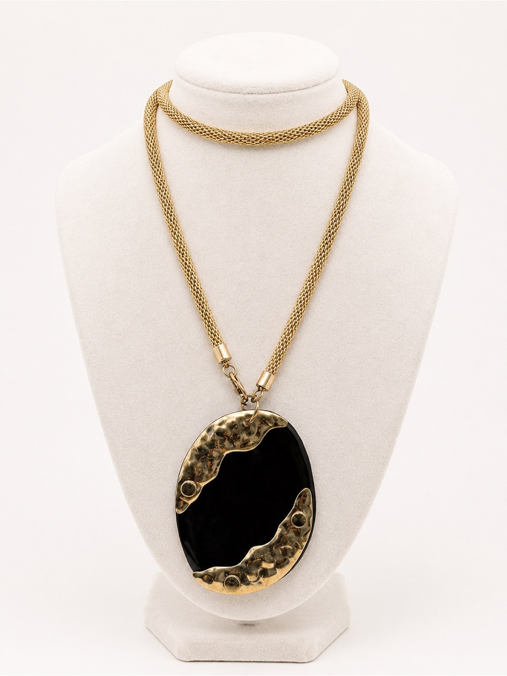 Gold-Tone Chain Necklace with Black Oval Pendant